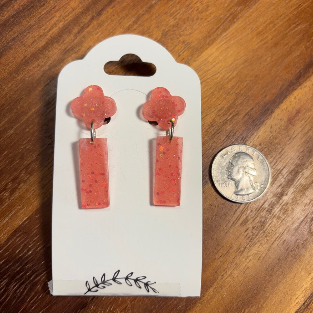 Confetti Glitter Pink Clover Earrings